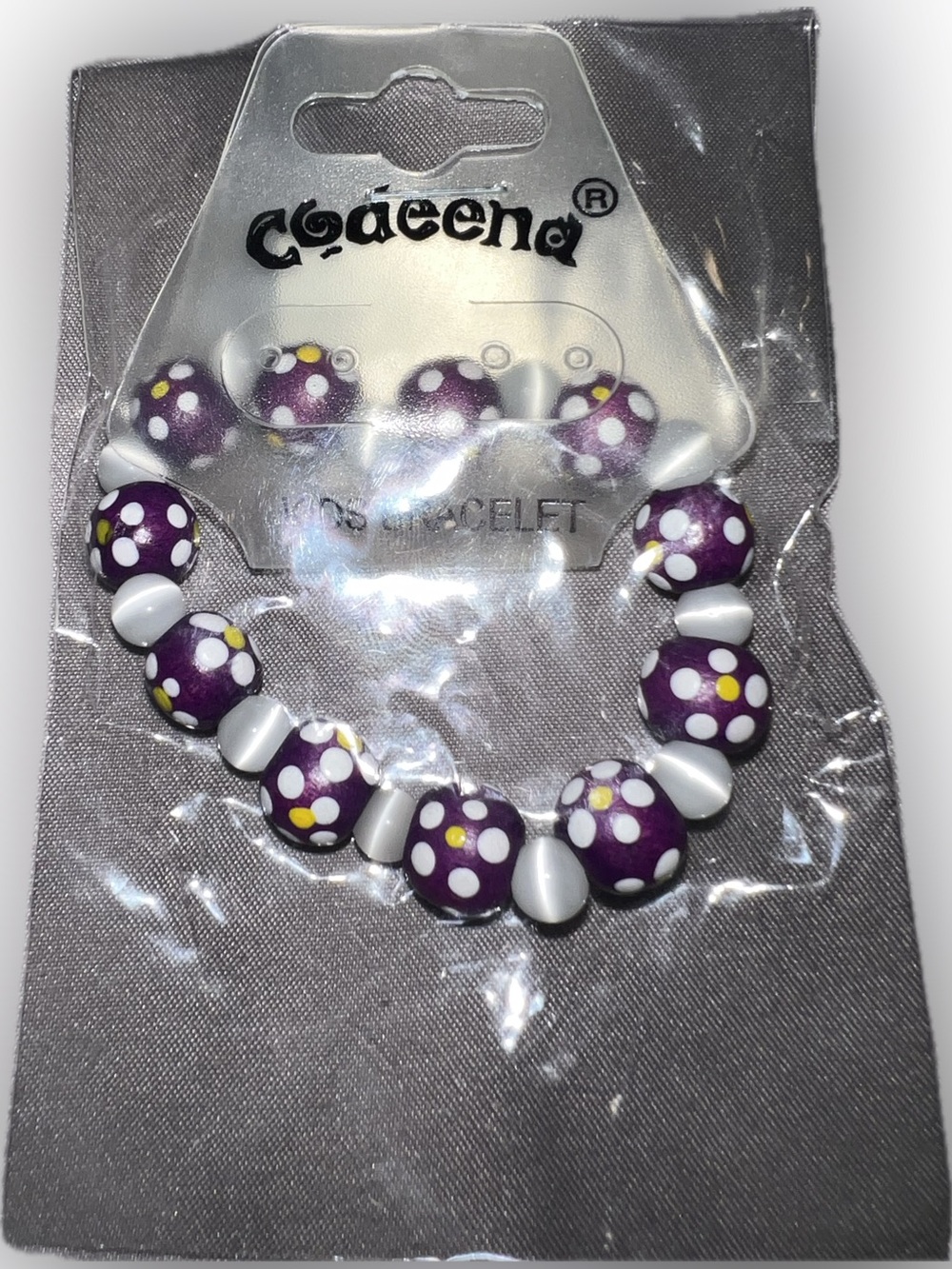 🔴New Codeena Kids Purple White Yellow  Polka Dot Spacers Beaded Stretch Bracelet